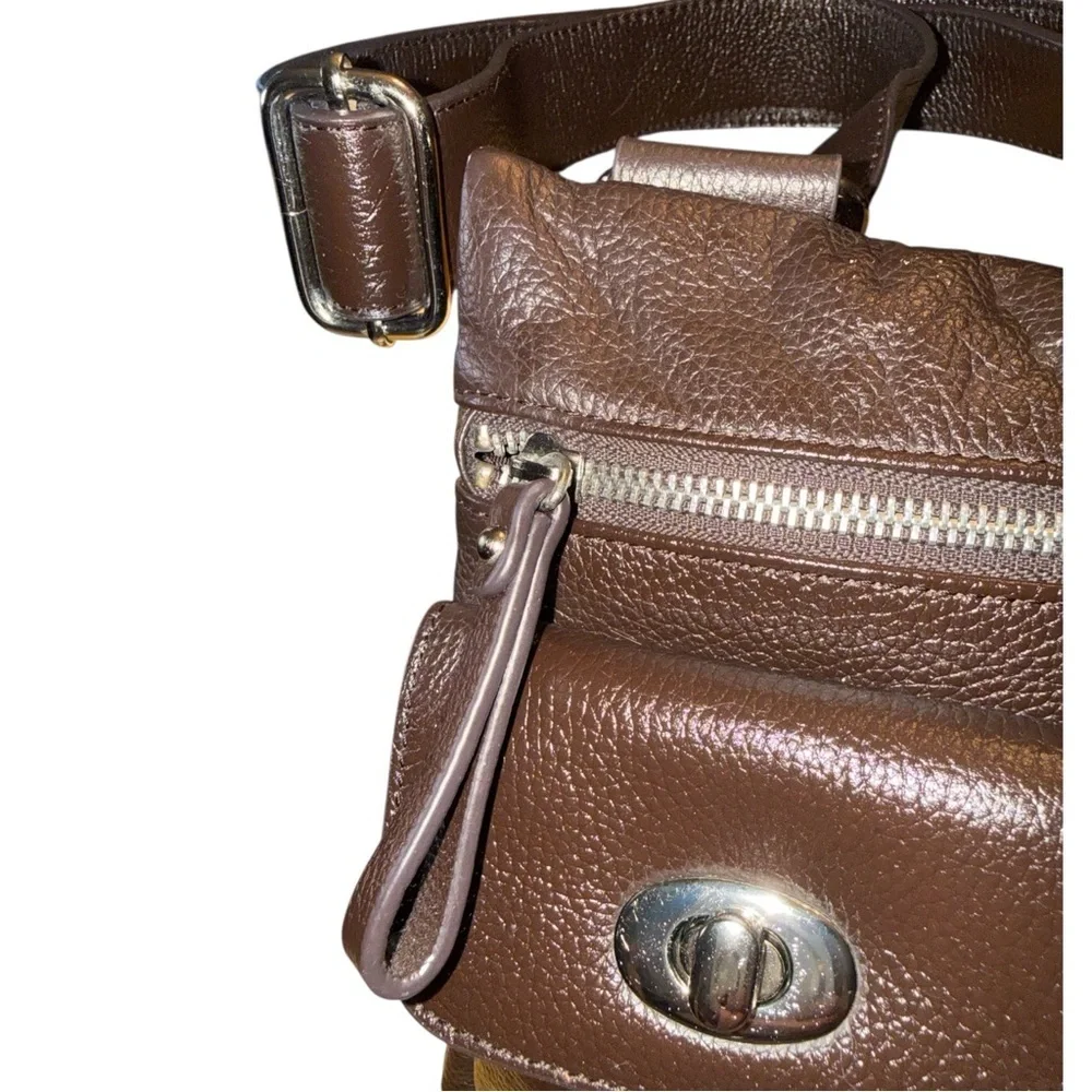 Danier Dark Brown Pebbled Leather Crossbody Bag Adjustable Strap Multi Pocket